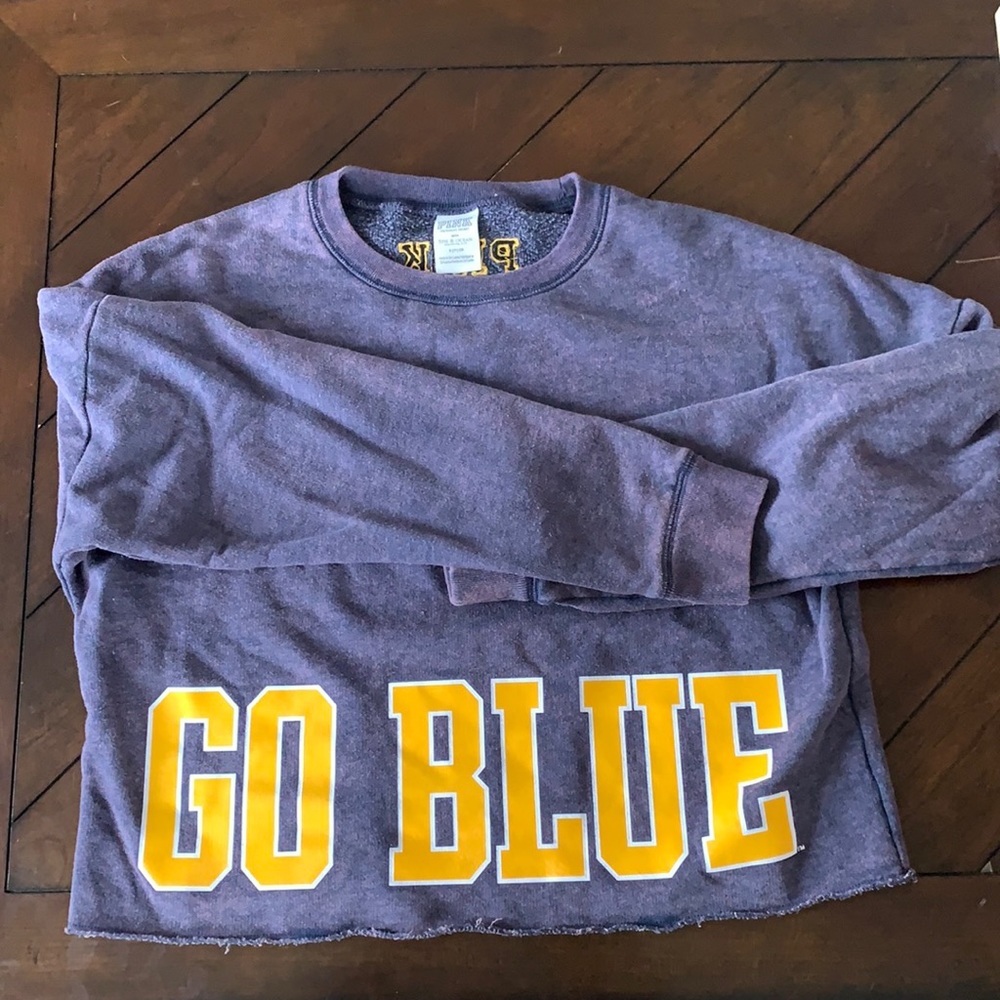 Distressed VS Pink GO BLUE Cropped Crew- Size Small